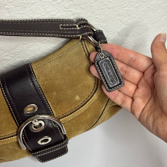 COACH Y2K Soho Suede Flap Belt Buckle Shoulder Bag Honey Tan/Brown - Picture 2 of 12